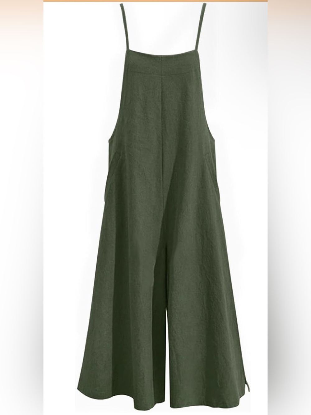 Women’s Baggy Cotton Romper Overalls with Pockets in Dark Army Green Medium